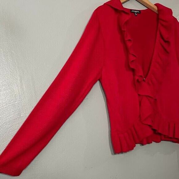 Notations Ruffled Shrug Petite Size Large Christmas Red Holiday Bolero Cardigan - Picture 2 of 10